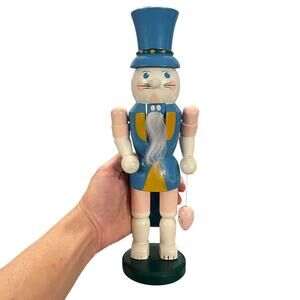 Vintage Easter Rabbit Nutcracker Wood Bunny Blue Top Hat FLAW No Ears READ